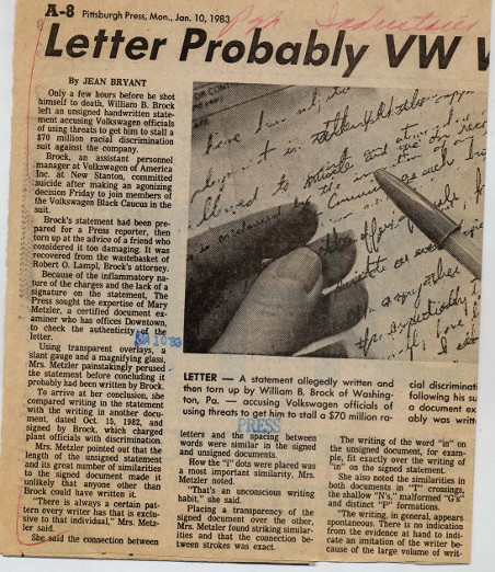 Letter Probably VW Newspaper Clipping